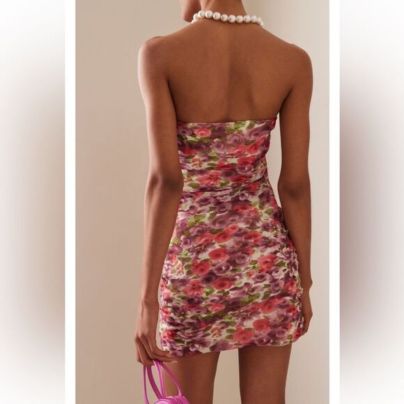 NEW Alessandra Rich Floral Silk Georgette Bustier Mini Dress Antique Rose Size 4 - Picture 3 of 14